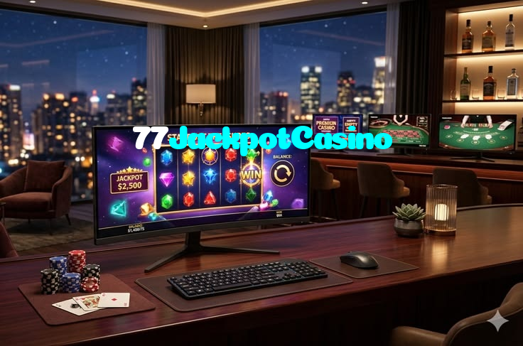 77JackpotCasino casino presented on mobile device in Pakistan with slots and live games